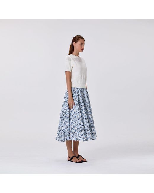 Smart and Joy Gray Floral-Print Cotton Midi Skirt