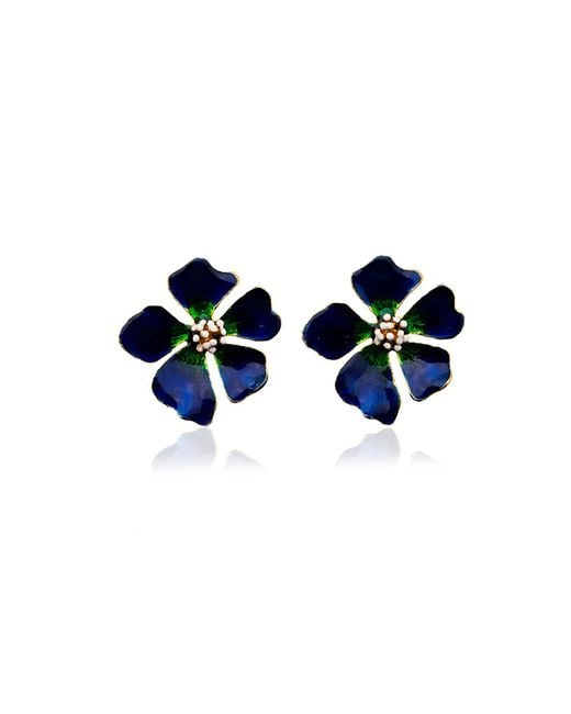 Milou Jewelry Navy Blue & Green Wild Rose Flower Earrings