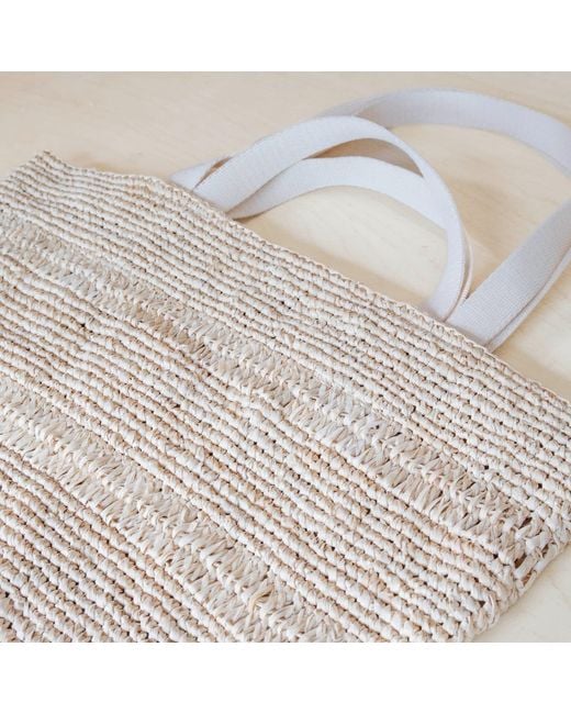 LIKHÂ Natural Neutrals Handwoven Raffia Tapered Tote Bag – Poste Weave Stripes