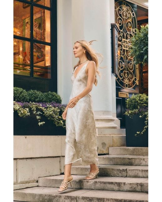 Lily Rou White Neutrals Silk Coral V Neck Maxi Slip Dress