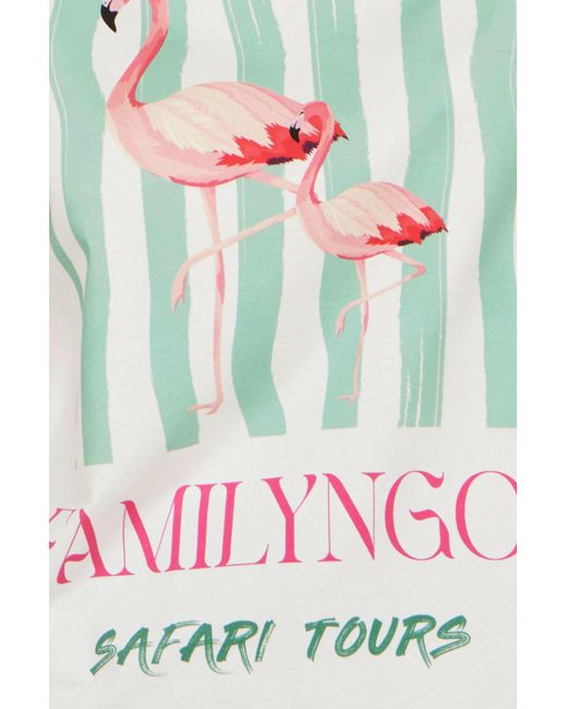 Yumi' White Retro Relaxed Flamingo Cotton T Shirt