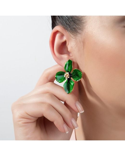 Milou Jewelry Green Clover Flower Earrings