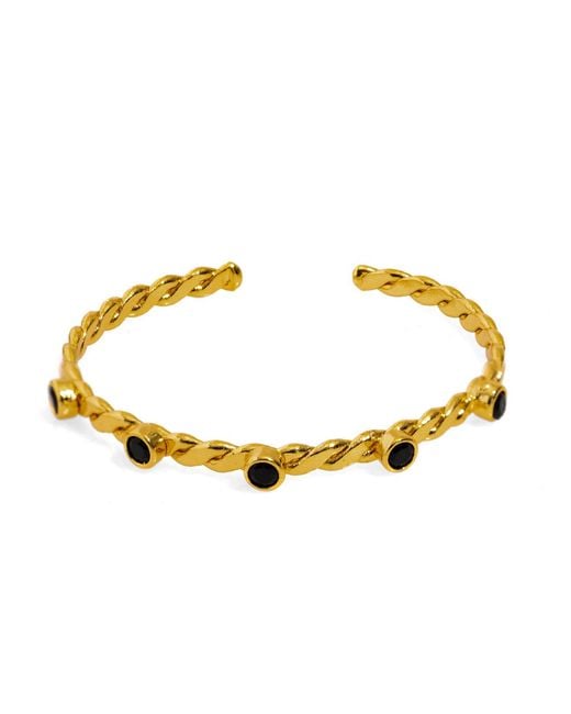 Ebru Jewelry Metallic Twisted Onyx & Dainty Cuff Bracelet