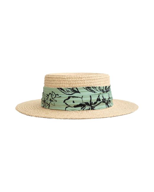 Lost Pattern Green La Isla Straw Hat With Ribbon Band
