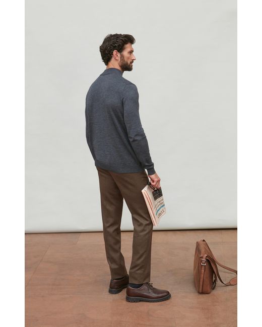 Paul James Knitwear Blue Extra Fine Merino Wool Mock Turtleneck Shaw Jumper for men
