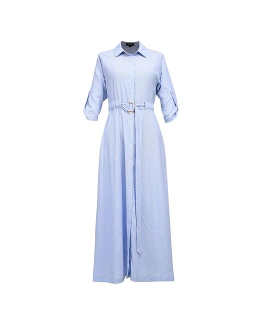 Smart and Joy Blue Long Minimalist Shirt Dress
