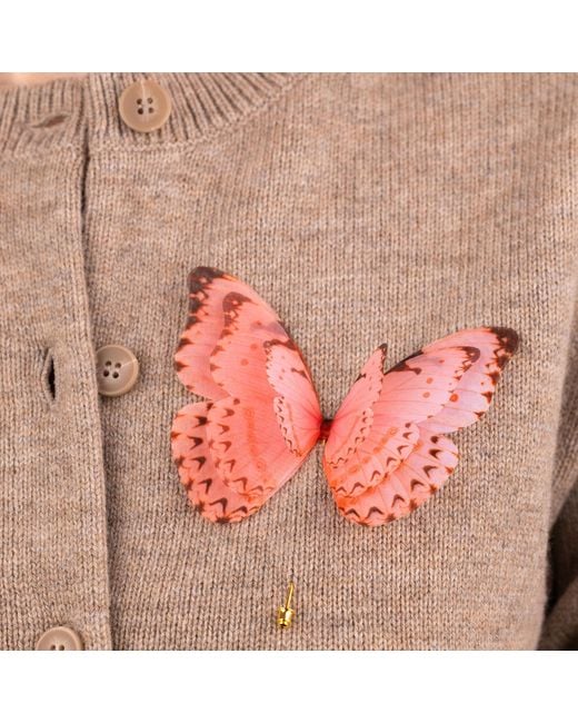 Oana Savu Orange Pin Silk Butterfly Brooch