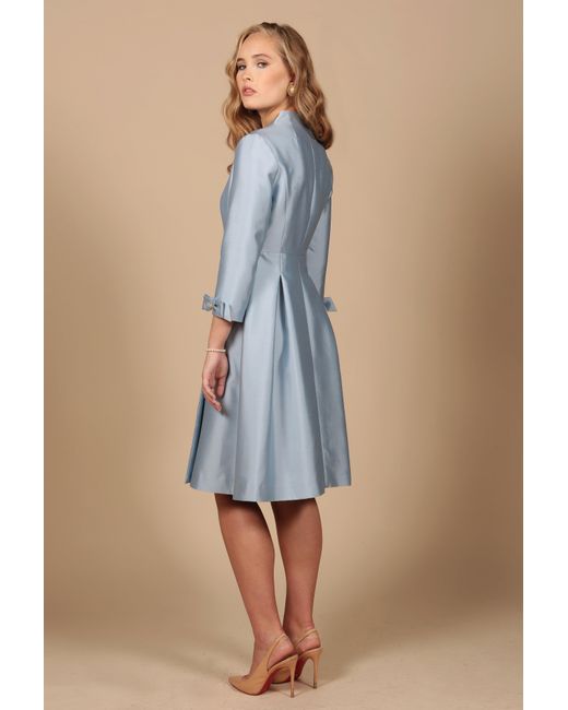 Santinni Blue Astor Silk Taffeta Dress Coat
