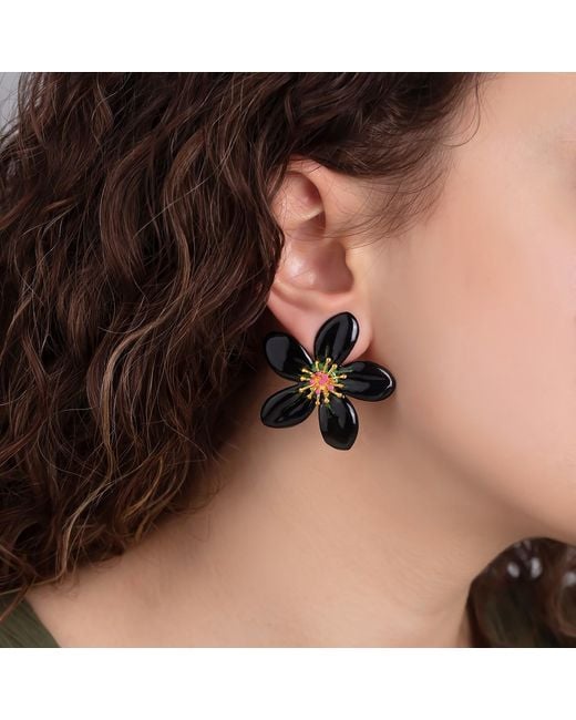 Milou Jewelry Black Periwinkle Flower Earrings