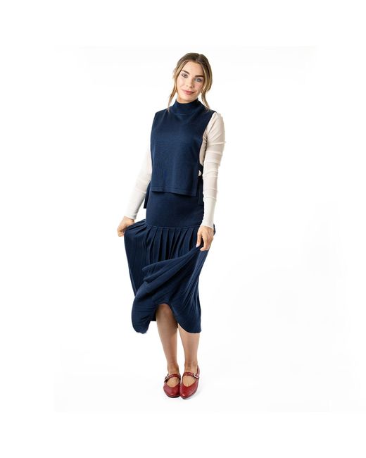 Zenzee Blue Silk Cashmere Pleated Skirt