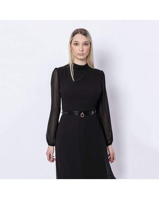 Haute Cuir Black Skinny Ringed Leather Belt