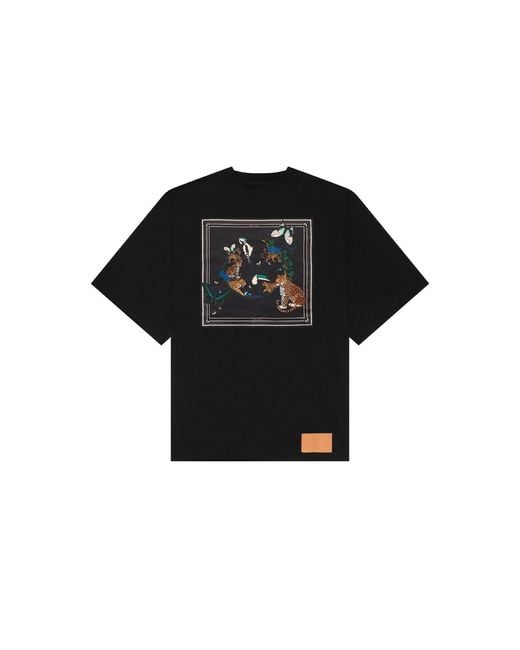 PLACE OF ELMS Black The Jungle T-Shirt for men