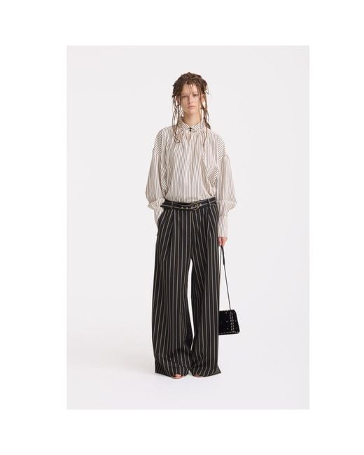 Julia Allert Gray High-Waisted Wide-Leg Pinstripe Palazzo Trousers –