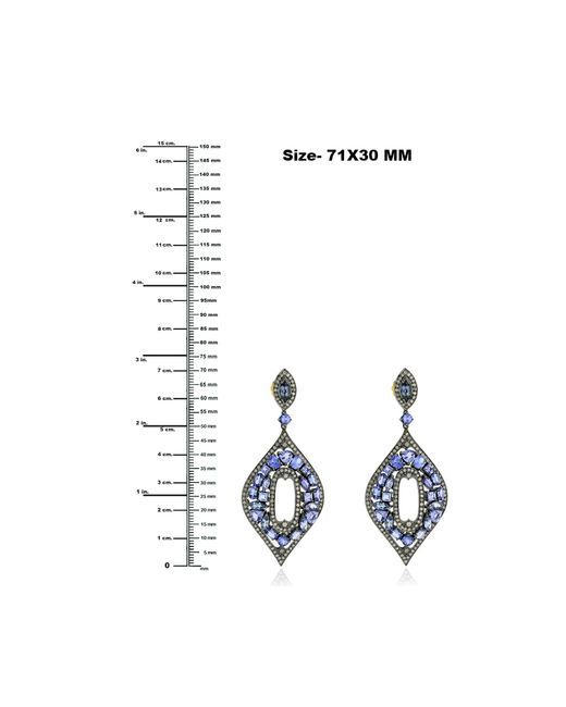 Artisan Blue Tanzanite & Diamond In 18k Solid Gold With 925 Silver Designer Dangle Earrings