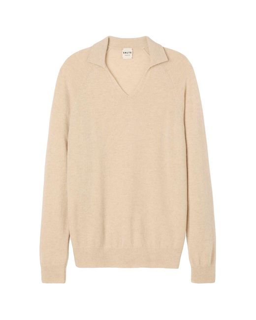 Salts Cashmere Natural Neutrals Split Neck Polo Sweater