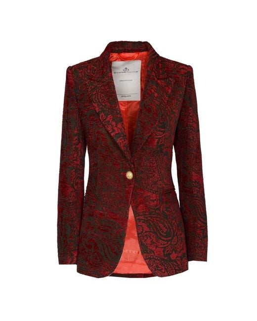 The Extreme Collection Merlot Jacquard Blazer With Floral Pattern And Tailored Fit