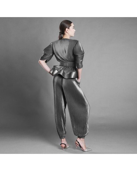 Silvia Serban Gray Pleated Voile Harem Trousers