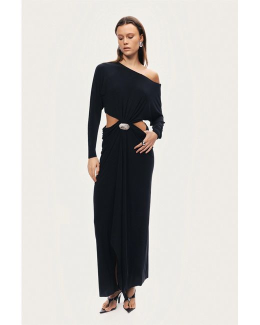 Nocturne Black One-Shoulder Cut-Out Maxi Dress