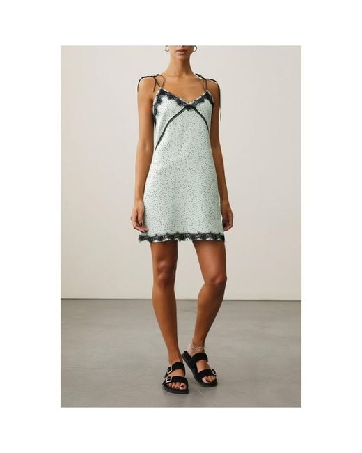 2KStyle White Toma Polka-Dot Lace-Trim Slip Mini Dress