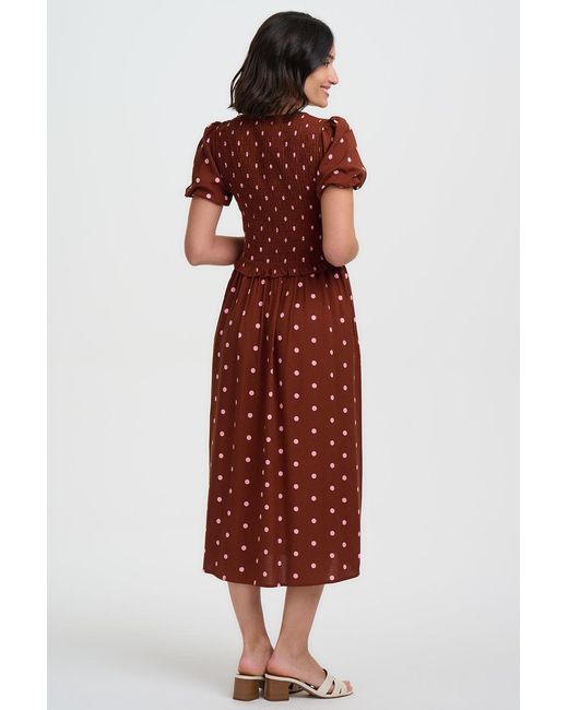 Sugarhill Brown Lyra Shirred Midi Dress, Polka