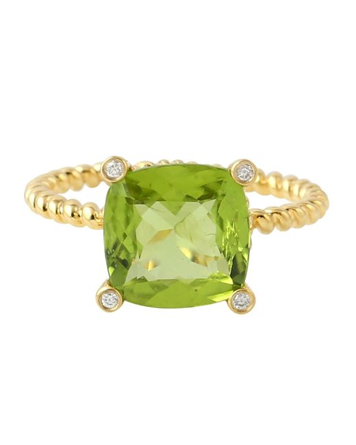 Artisan Green Handmade 18k Yellow Gold Diamond Peridot Cocktail Ring