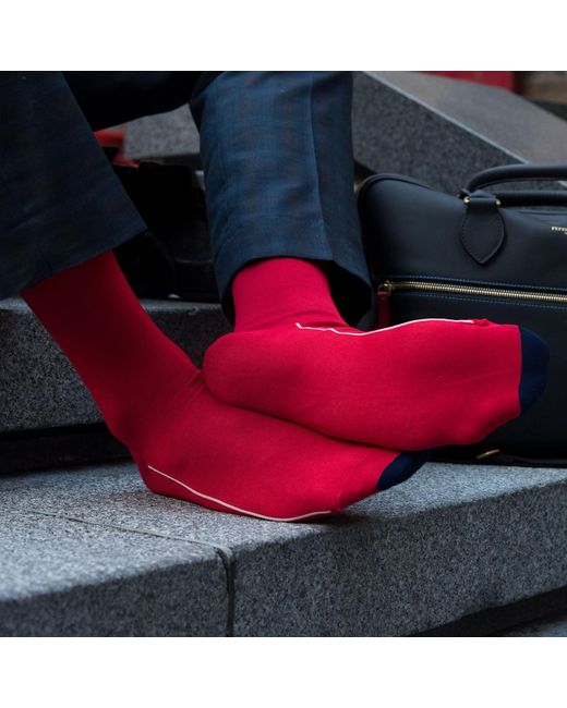 Peper Harow - Made in England Red Cobalt & Cinnabar Square Mile Socks 2 Pack for men