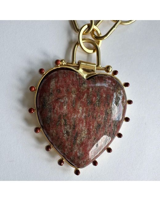 Rare Matters Jewelry Metallic Luxe Jasper Beaded Heart Pendant Necklace