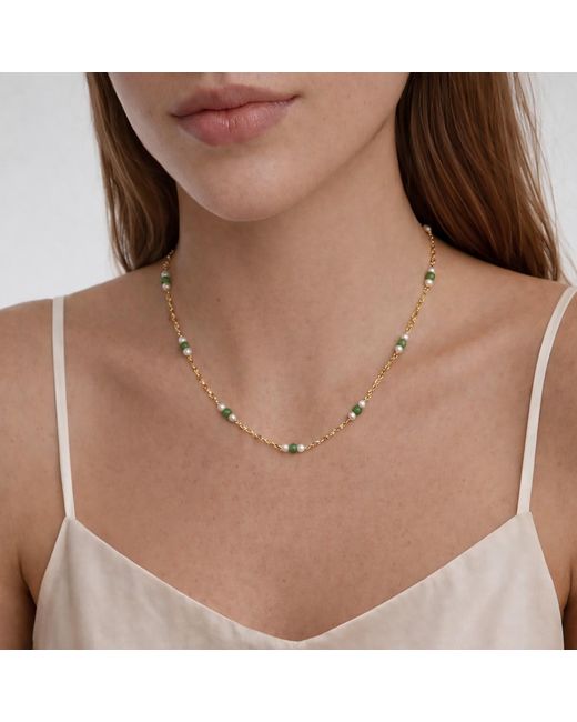 seree Metallic Elena Jade And Freshwater Pearl Beaded Necklace