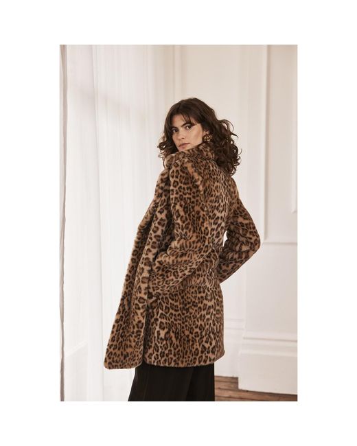 ISSY LONDON Brown Neutrals / Loretta Longline Luxe Faux Fur Coat Leopard