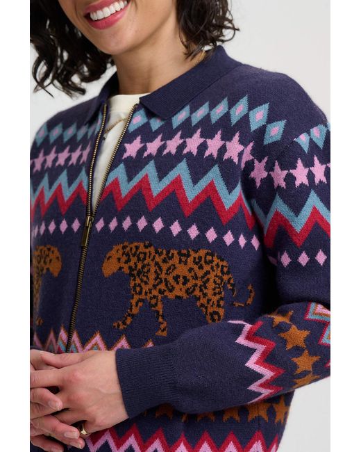 Sugarhill Blue Katlin Knitted Bomber Jacket Leopard