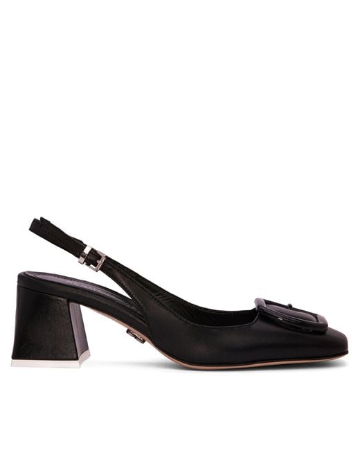 Beautiisoles by Robyn Shreiber Made in Italy Black Duchess Leather Pump Comfortable Dressy Work Valentine Evening Low Block Heel Sandal