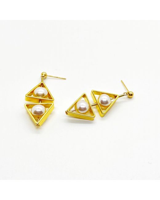 Aracheli Studio Metallic Double Triangle Pearl Art Earrings