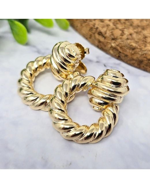 Harfi Metallic Chunky Croissant Textured Donut Dangle Plated Earrings