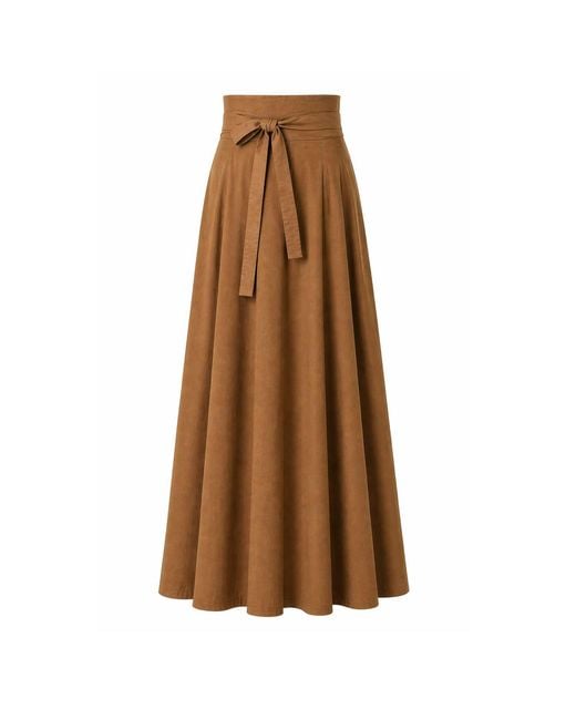 Nikka Place Brown High Waisted Cotton Maxi Skirt With Tie Belt