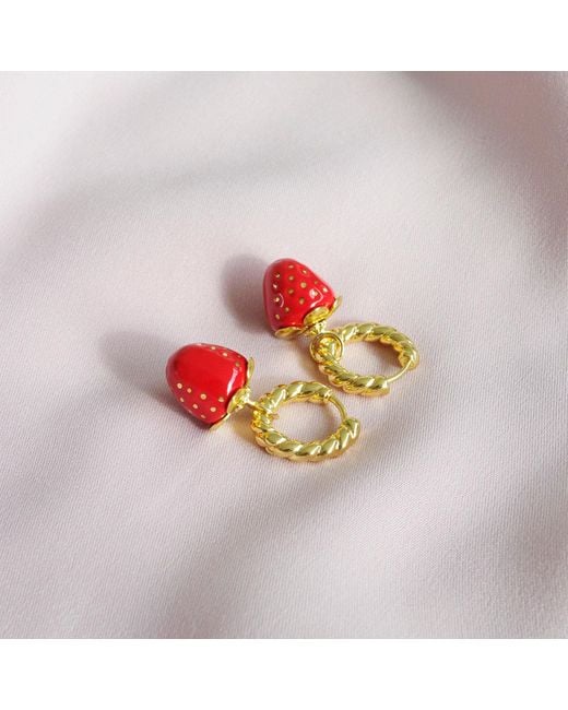 POPORCELAIN Red Mini Porcelain Strawberry Hoop Earrings