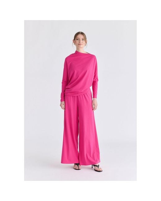 Paisie Pink Asymmetric Draped Lyocell Jersey Top