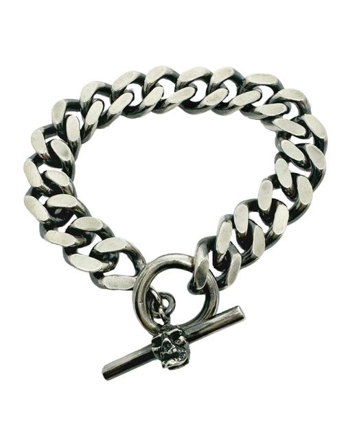 Tg-Jewellery by Tamara Gervasio Black Skull Heavy Curb Chain Bracelet T-Bar Skull Japanese Power Sign – Sterling for men