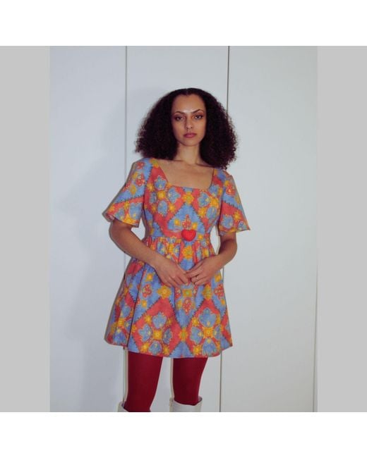 Couture to Your Door Blue Mini Geometric Patricia Skater Dress