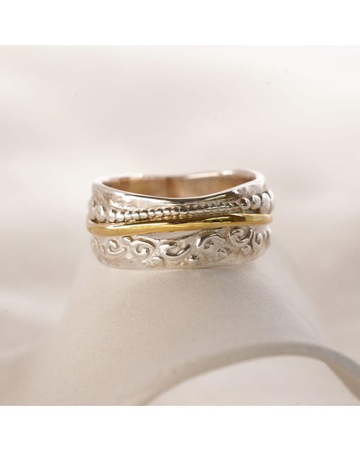Isla Silver White Handmade & Brass Statement Ring