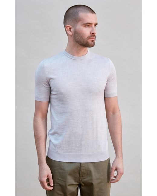 Paul James Knitwear White Superfine Merino Silk Bellini Short Sleeve Jumper for men