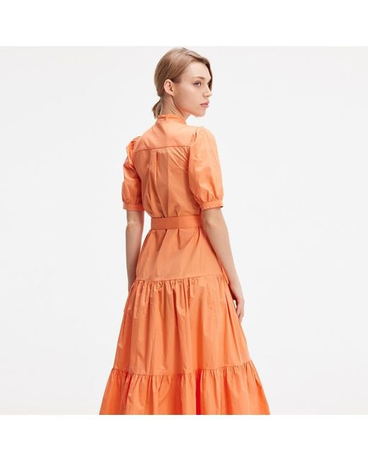 Smart and Joy Orange Cotton Shirt Dress With Added Belt