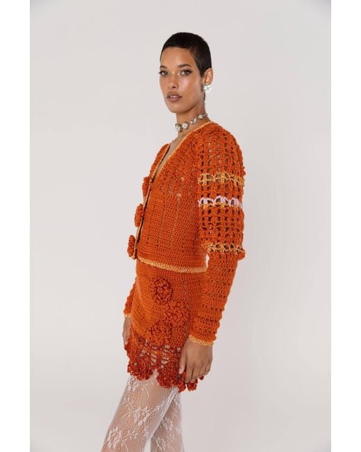 Andreeva Red Chrysanthemum Terracotta Handmade Crochet Mini Skirt