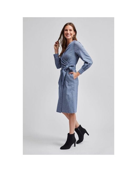 Marianna Déri Blue Herringbone Wrap Dress