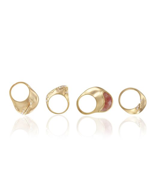 Rare Matters Jewelry Metallic Organic Strawberry Quartz Sparkle Stack Set Of Four Rings