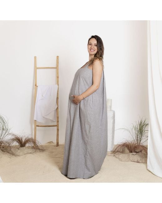 Nikka Place Gray Linen Maternity Kaftan Jumper Dress With Pockets