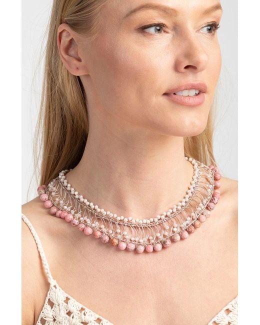 Saachi Pink Madame Glass Beaded Collar Chain Necklace