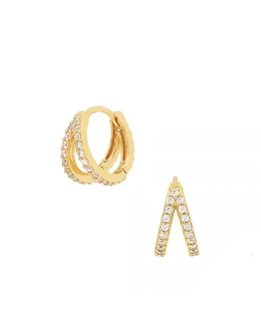 Nazzar Metallic Twin Zirconia Vermeil Huggie Earrings