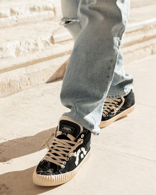 Springa | Unique Vulcanized Sneakers Italian Handmade Black Wavy Suede High Top Embroidery Sneakers for men