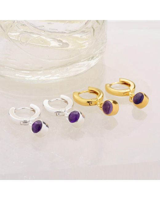 Nellou Jewellery Metallic Gem Hoop Birthstone Earrings February Plated Sterling