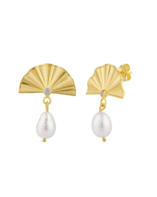 Spero London Yellow Fine Diamond Sterling Pearl Drop Fan Earrings